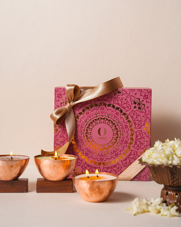 Luxury Copper Diya Candles Gift Set OHRIA AYURVEDA