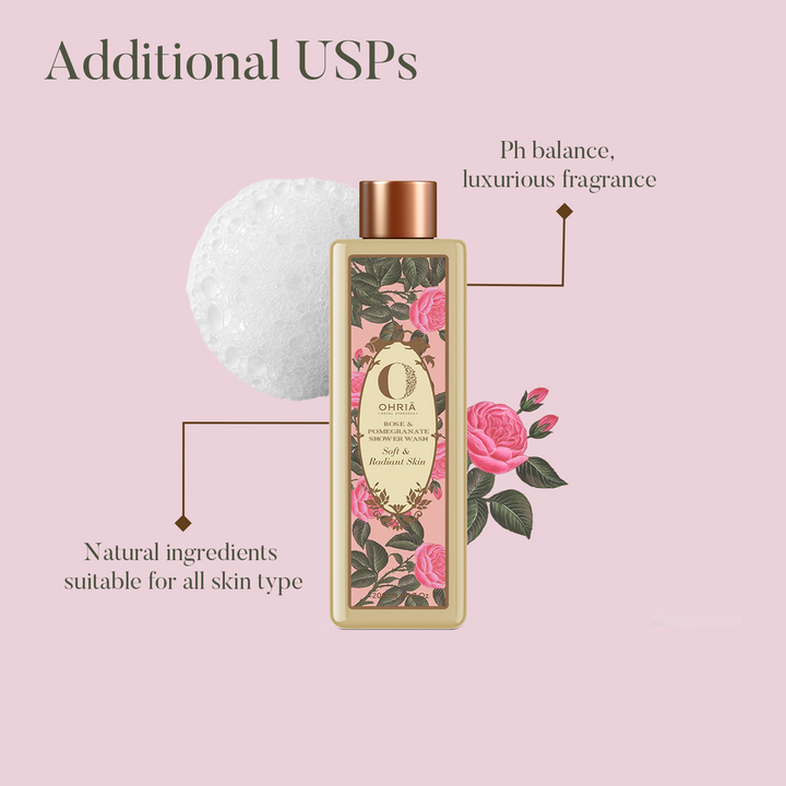 Additional USPs of Rose & Pomegranate Shower Wash - Ohria Ayurveda