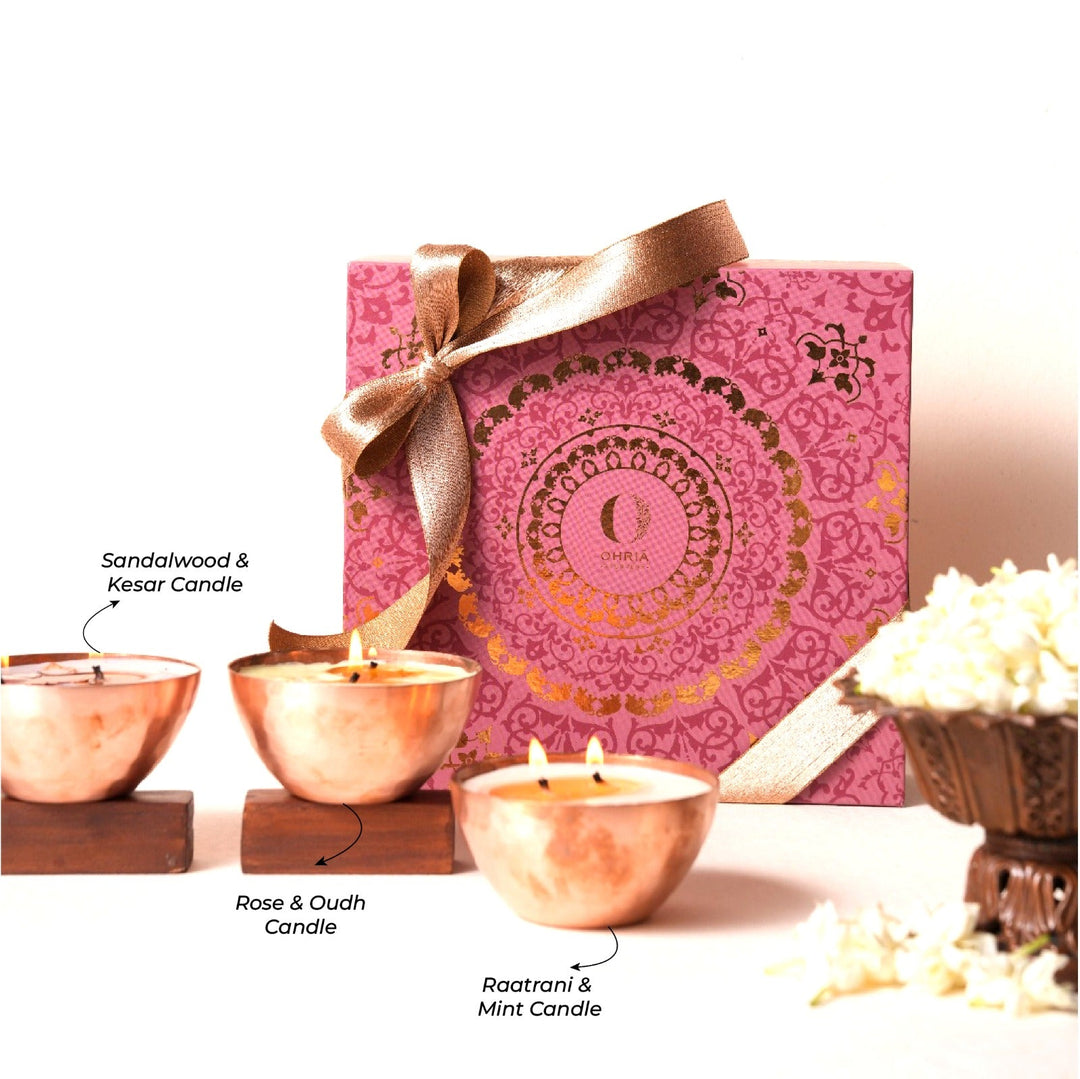 Luxury Copper Diya Candles Gift Set OHRIA AYURVEDA