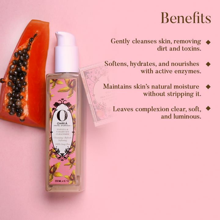 Papaya & Yoghurt Facial Cleanser- Gentle Exfoliation OHRIA AYURVEDA