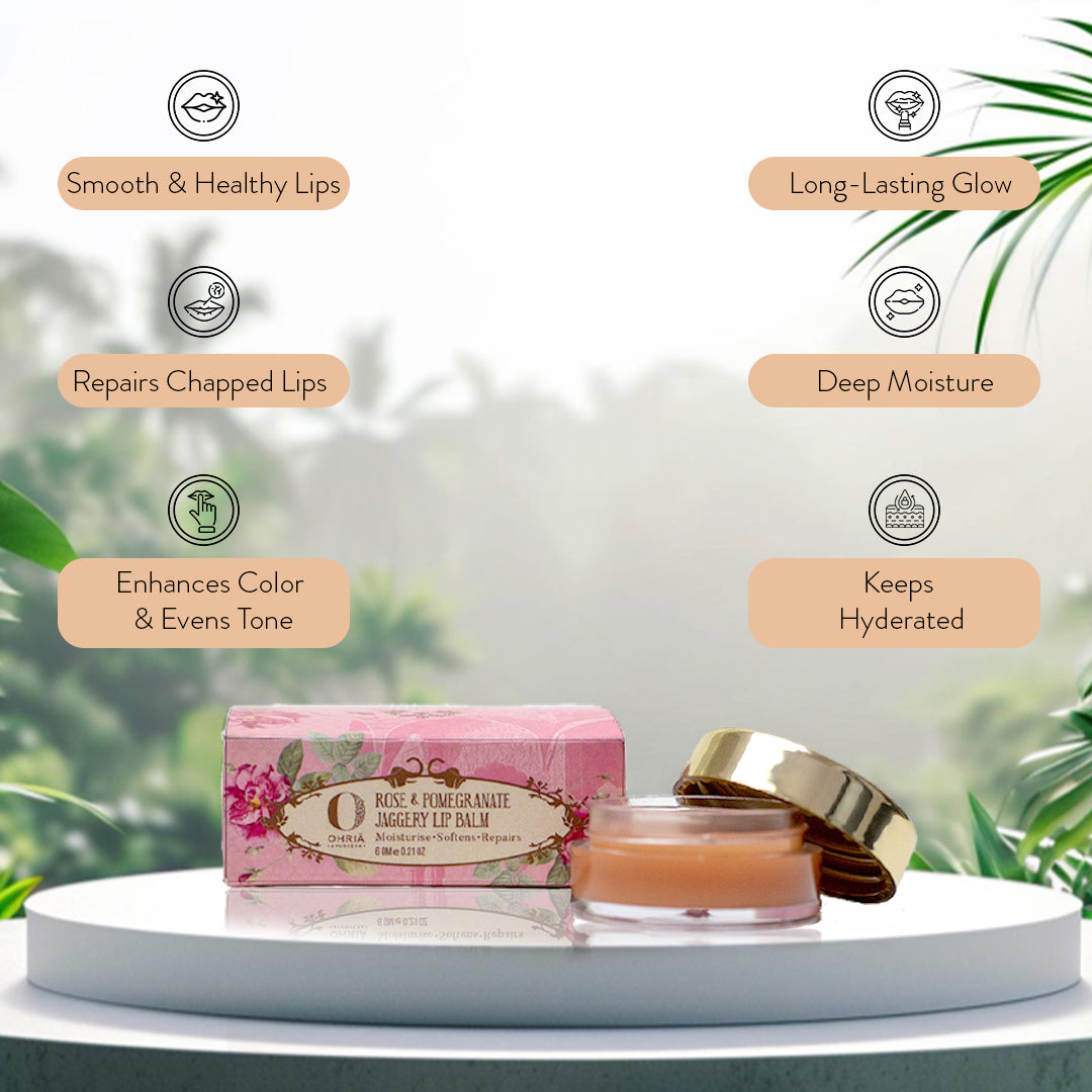 Rose & Pomegranate Jaggery Lip Balm- Hydrating & Plumping OHRIA AYURVEDA