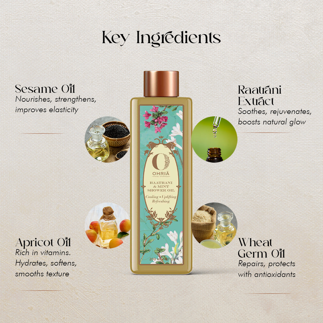 Raatrani & Mint Shower Oil- Deep Nourishment OHRIA AYURVEDA