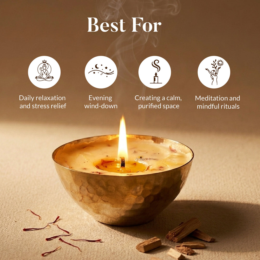 SANDALWOOD & KESAR LUXURY COPPER DIYA CANDLE OHRIA AYURVEDA