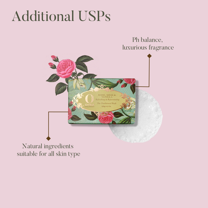Rose, Milk & Vanilla Bathing Bar- Deep Nourishment OHRIA AYURVEDA