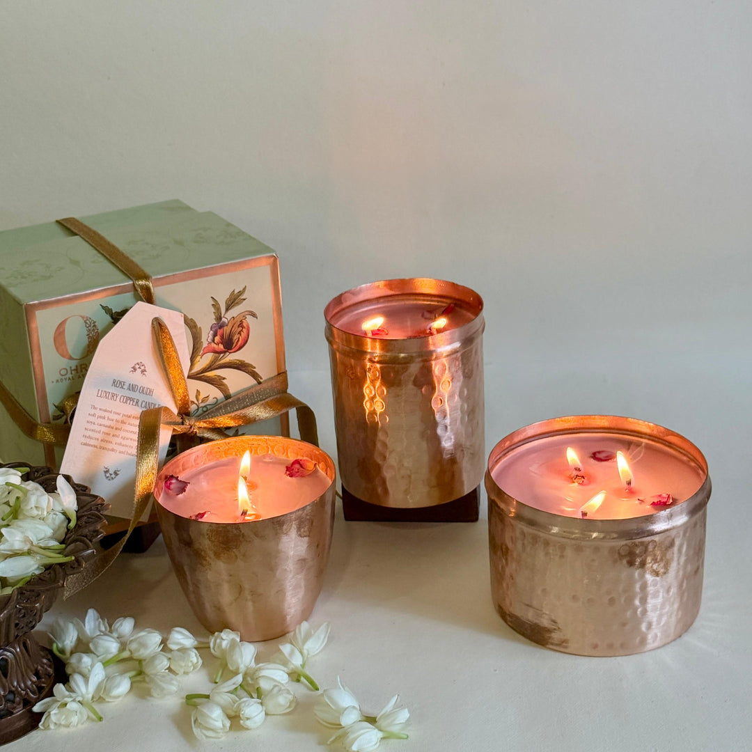 Rose & Oudh Luxury Copper Diya Candle OHRIA AYURVEDA