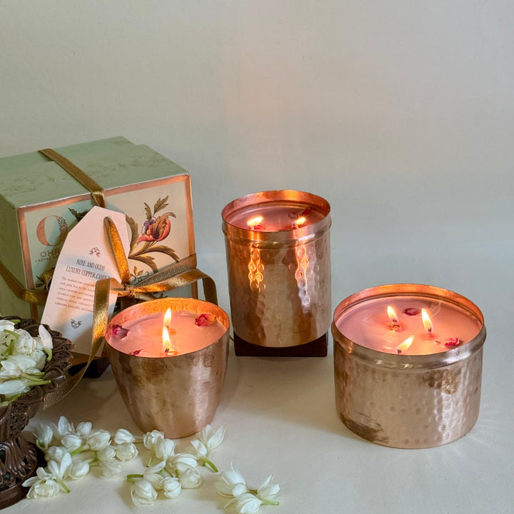 Rose & Oudh Luxury Copper Diya Candle OHRIA AYURVEDA