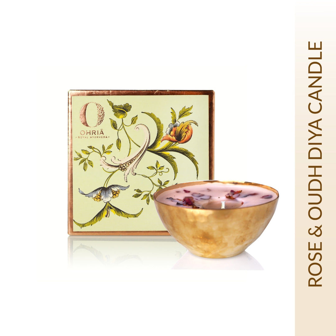 ROSE & OUDH LUXURY COPPER DIYA CANDLE OHRIA AYURVEDA