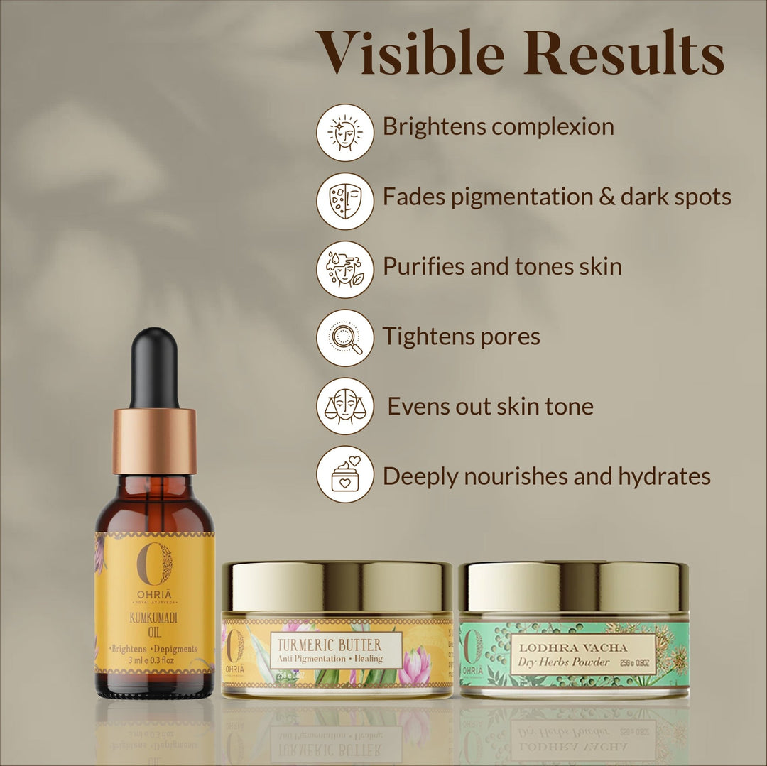 Brightens Complexion, tightens pores and many more result after using Anti Pigmentation Ayurvedic Combo - Ohria Ayurveda
