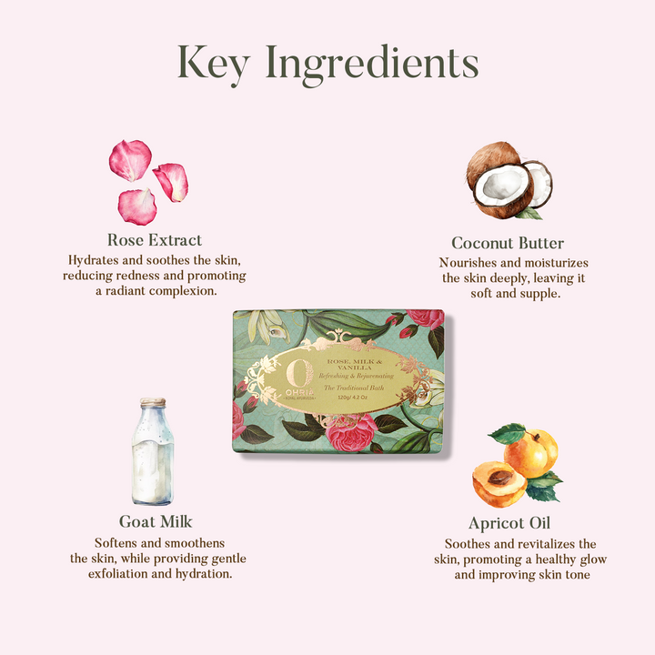 Rose, Milk & Vanilla Bathing Bar- Deep Nourishment OHRIA AYURVEDA