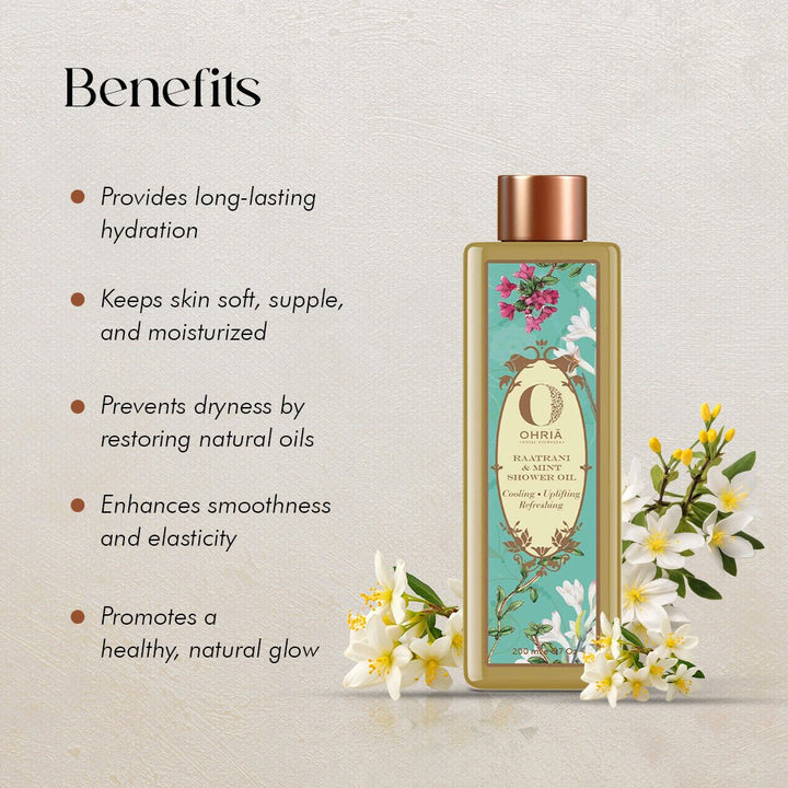 Benefits of Raatrani & Mint Shower Oil- Deep Nourishment OHRIA AYURVEDA