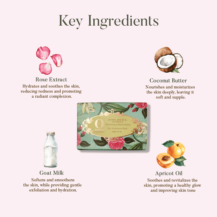 Rose, Milk & Vanilla Bathing Bar- Deep Nourishment OHRIA AYURVEDA