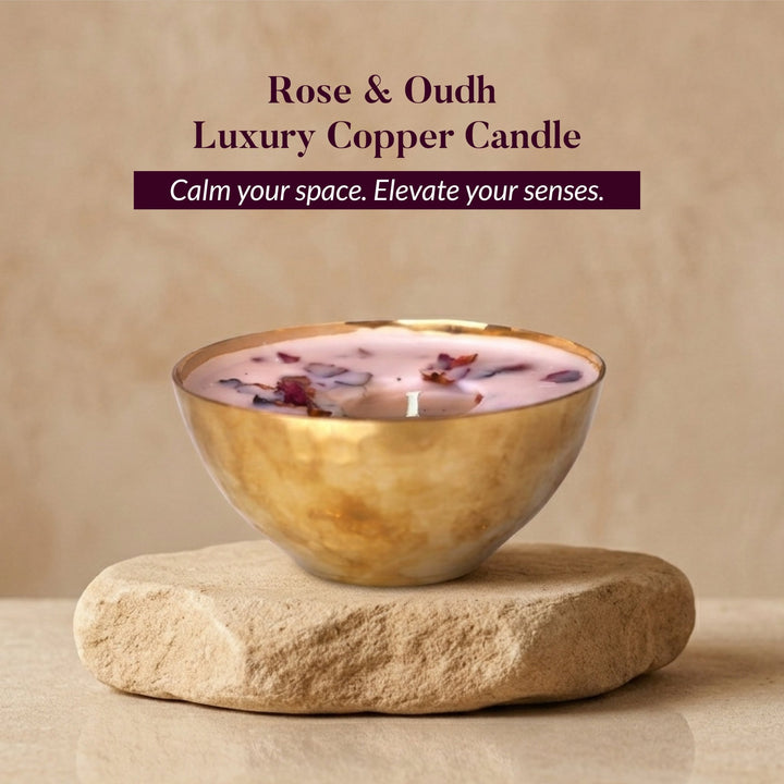 ROSE & OUDH LUXURY COPPER DIYA CANDLE - OHRIA AYURVEDA