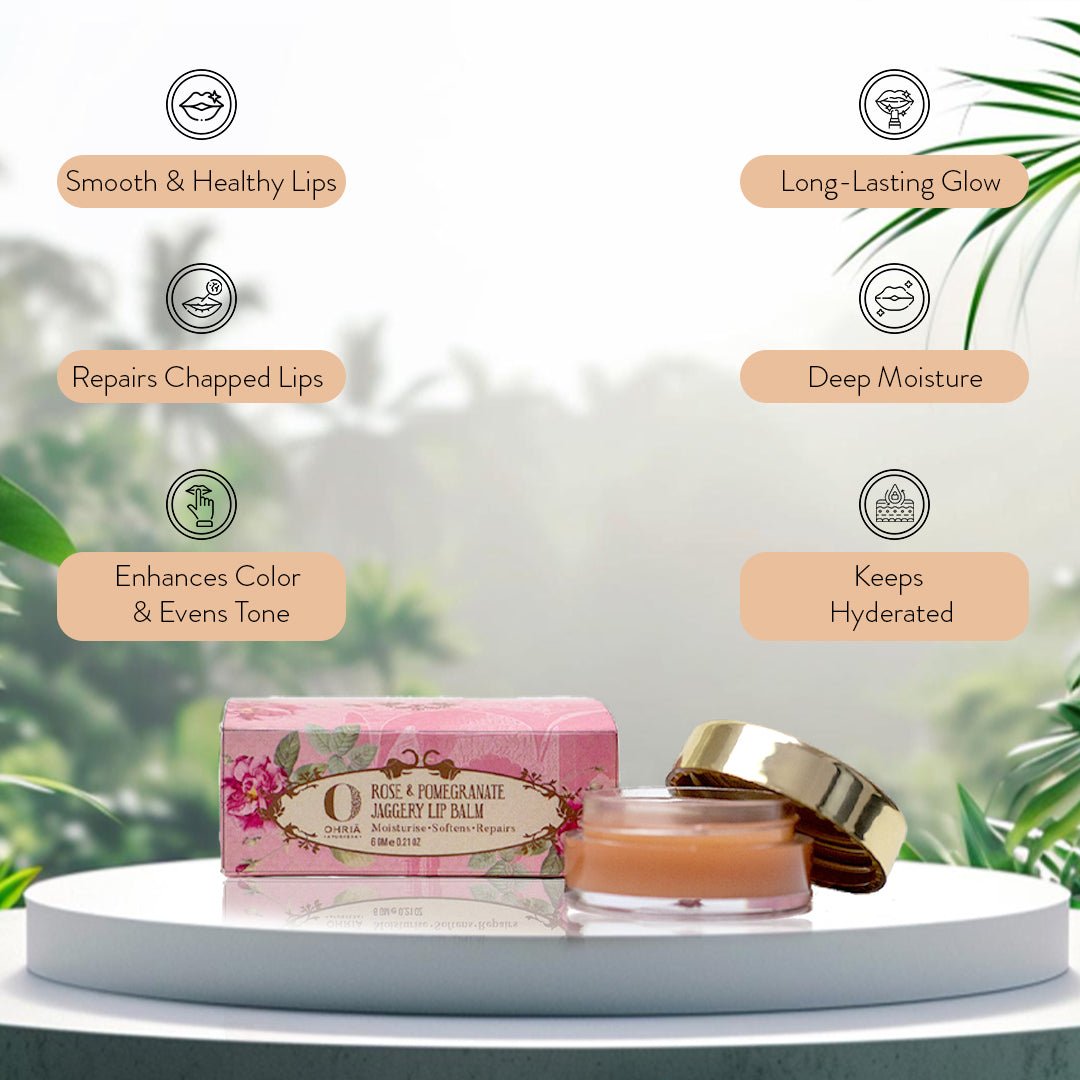 Rose & Pomegranate Jaggery Lip Balm- Hydrating & Plumping OHRIA AYURVEDA