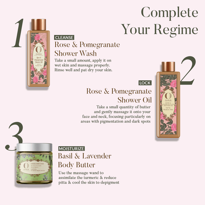 Complete your Regime with Rose & Pomegranate Shower Oil - OHRIA AYURVEDA