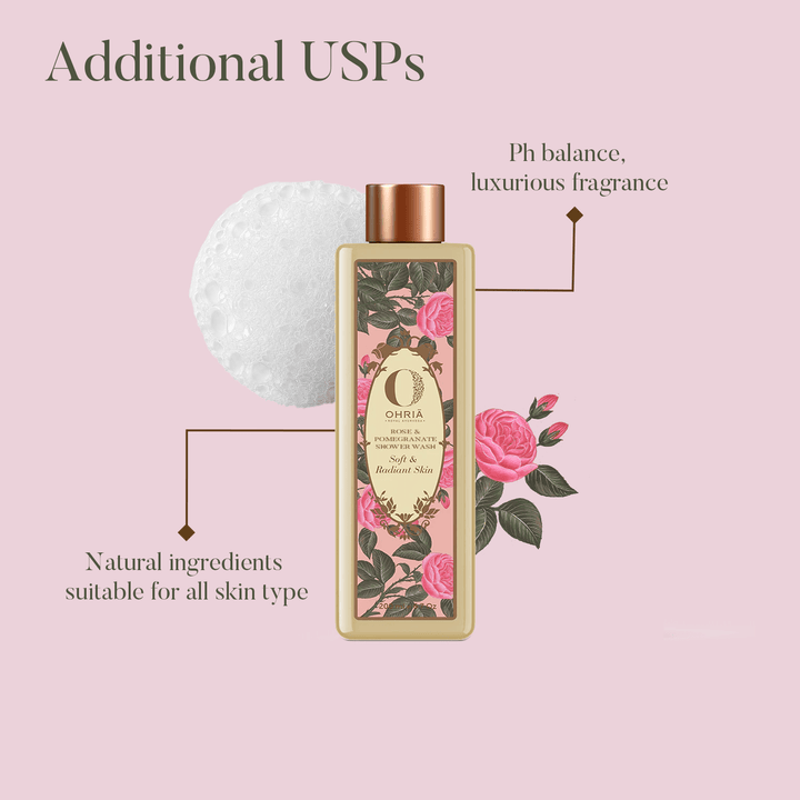 Additional USPs of Rose & Pomegranate Shower Wash - Ohria Ayurveda