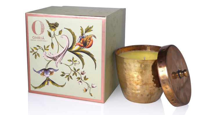 Sandalwood & Kesar Luxury Copper/Brass Candle - OHRIA AYURVEDA