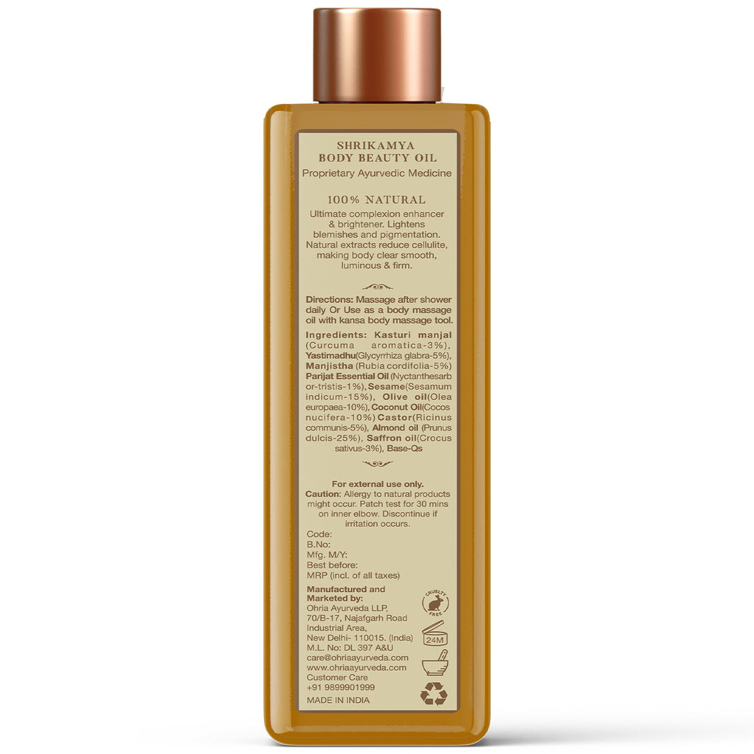 Back of Shrikamya Body Beauty Oil OHRIA AYURVEDA